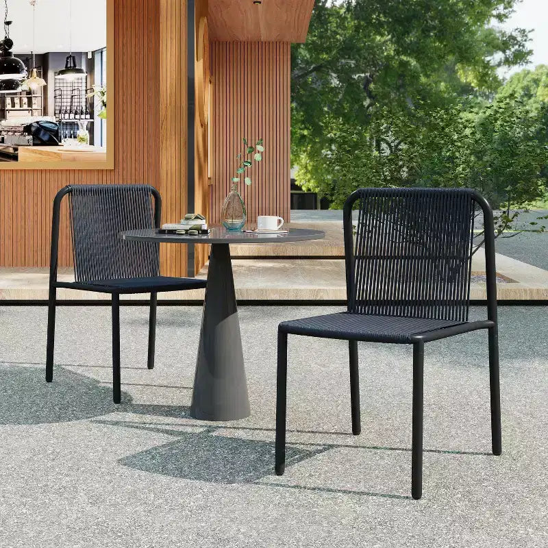 Christopher Knight Home Balfour - Lot de 2 chaises de salle à manger modernes empilables en rotin et fer forgé pour l'extérieur