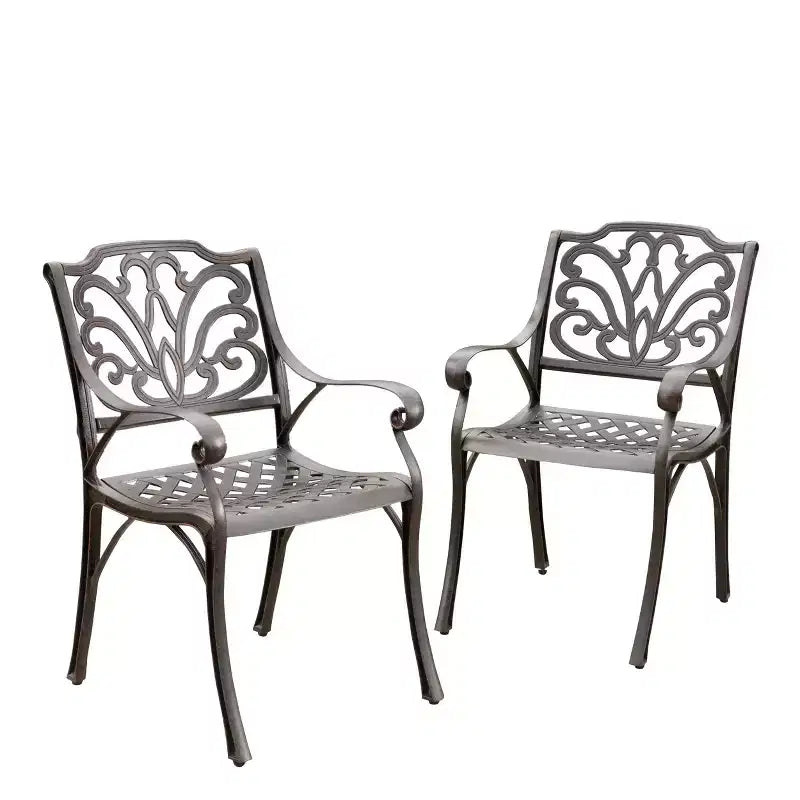 GDFStudio Fonzo Outdoor Cast Aluminum Dining Chairs (Set of 2), Bronze