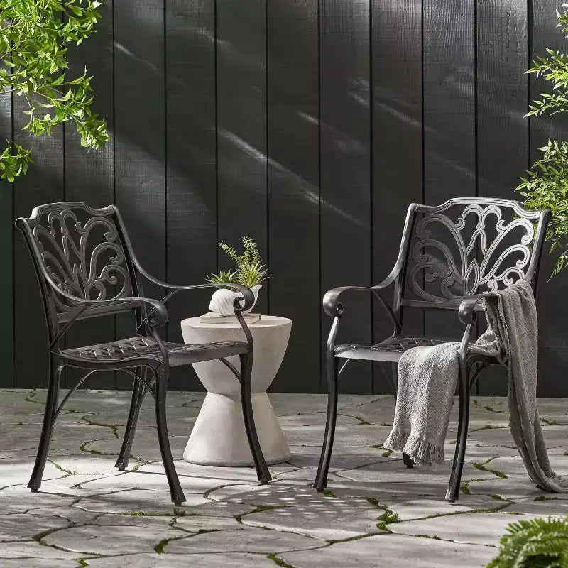 GDFStudio Fonzo Chaises de salle à manger d'extérieur en fonte d'aluminium (Lot de 2), Bronze