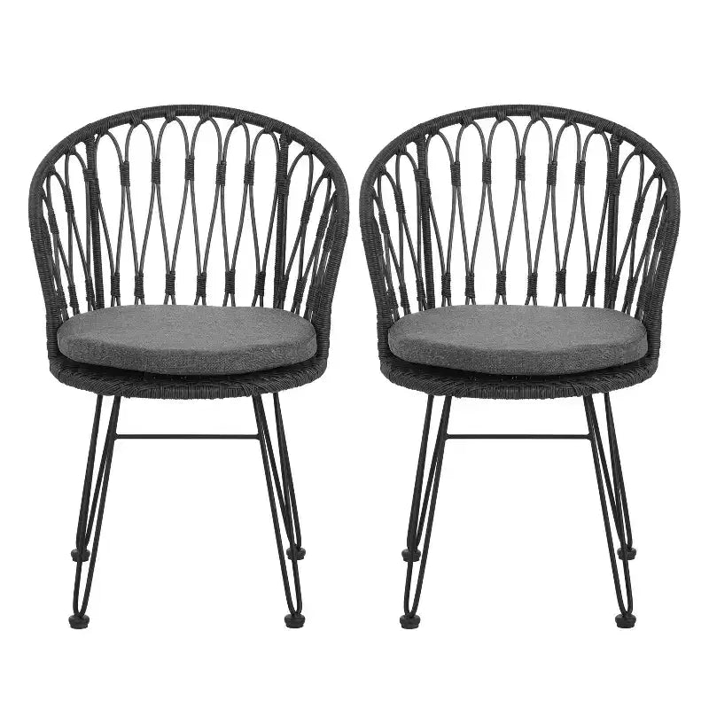 Christopher Knight Home Tavon Chaises de salle à manger d'extérieur en osier et métal avec coussin (Lot de 2)