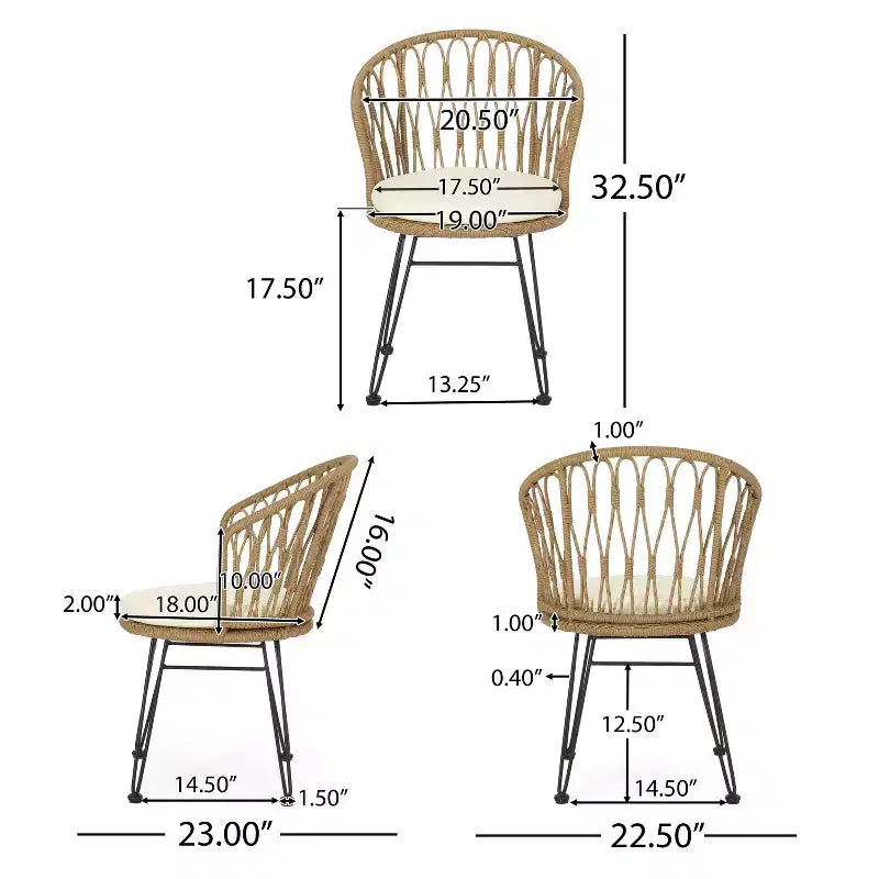 Christopher Knight Home Tavon Chaises de salle à manger d'extérieur en osier et métal avec coussin (Lot de 2)