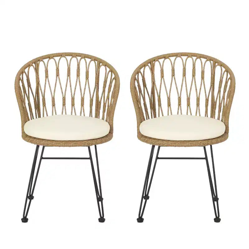 Christopher Knight Home Tavon Outdoor Wicker and Metal Dining Chairs with Cushion (Set of 2)