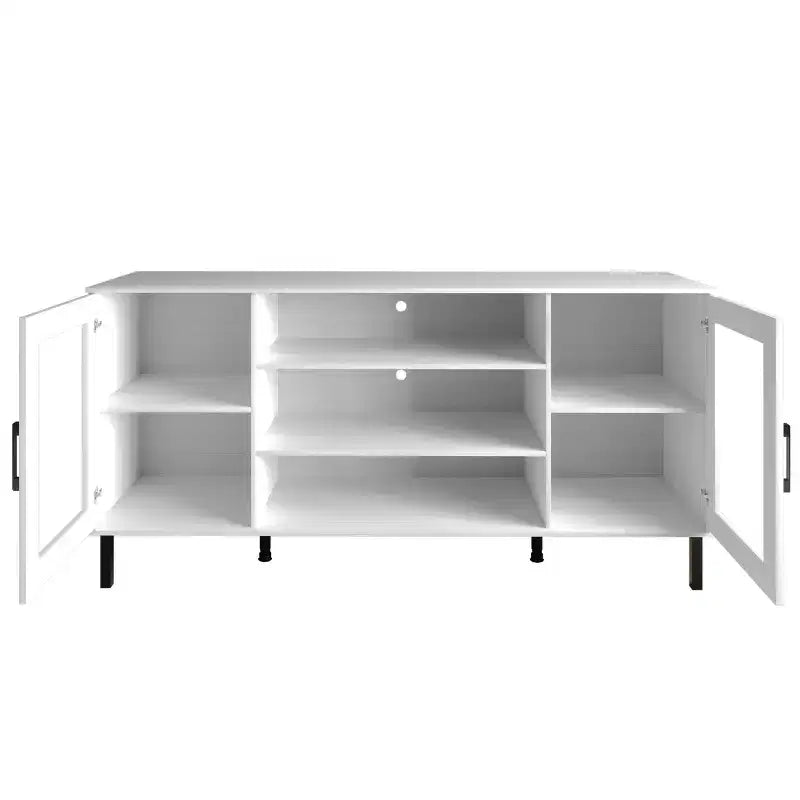 Meuble TV moderne – 60", Portes en acrylique, 3 étagères ouvertes et passe-câbles