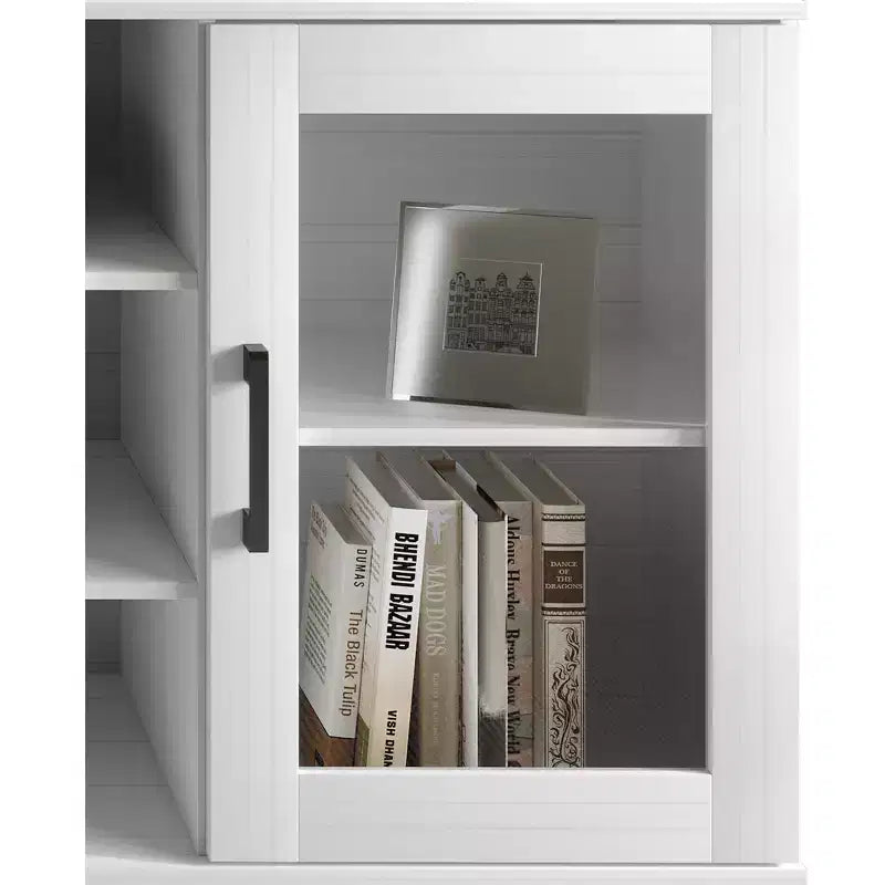 Meuble TV moderne – 60", Portes en acrylique, 3 étagères ouvertes et passe-câbles