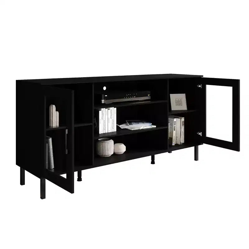 Meuble TV moderne – 60", Portes en acrylique, 3 étagères ouvertes et passe-câbles