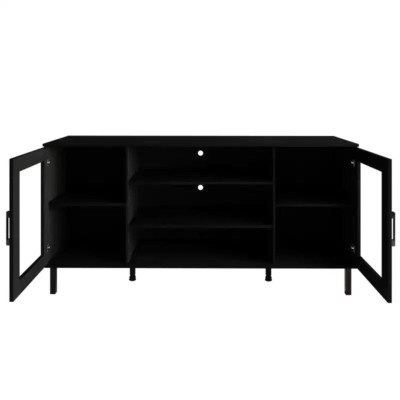 Meuble TV moderne – 60", Portes en acrylique, 3 étagères ouvertes et passe-câbles