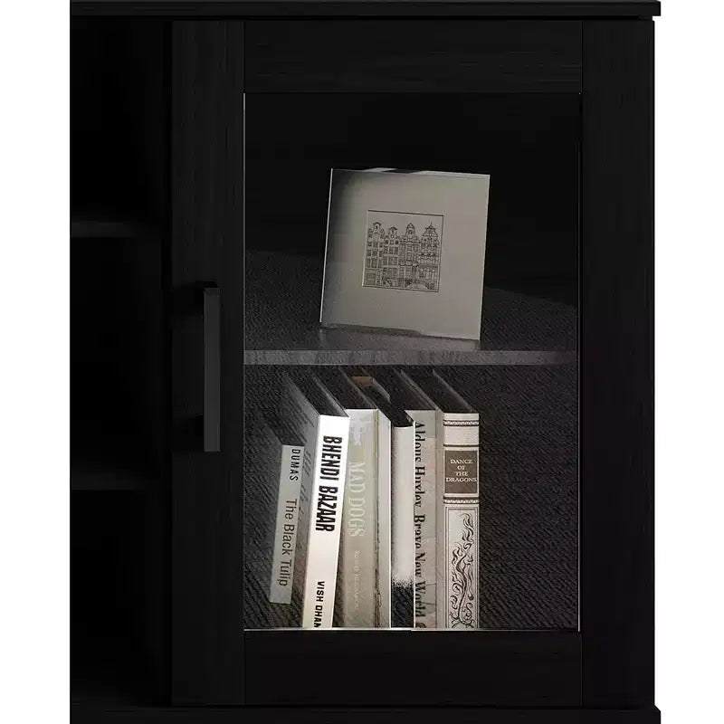 Meuble TV moderne – 60", Portes en acrylique, 3 étagères ouvertes et passe-câbles