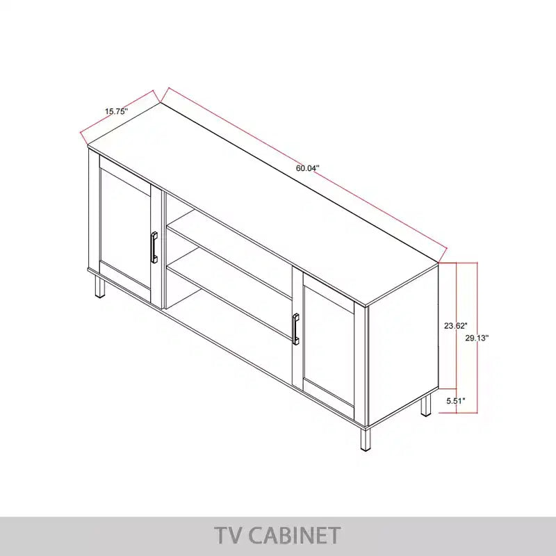 Meuble TV moderne – 60", Portes en acrylique, 3 étagères ouvertes et passe-câbles