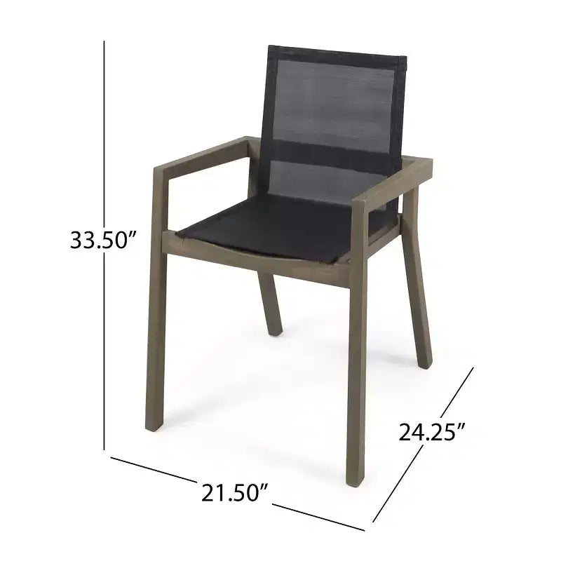Chaise de salle à manger GDFStudio Aurelia en acacia et mailles de style minimaliste pour l'extérieur (Lot de 2)