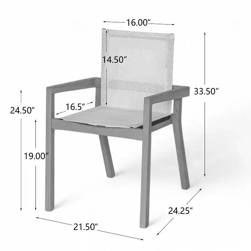 Chaise de salle à manger GDFStudio Aurelia en acacia et mailles de style minimaliste pour l'extérieur (Lot de 2)