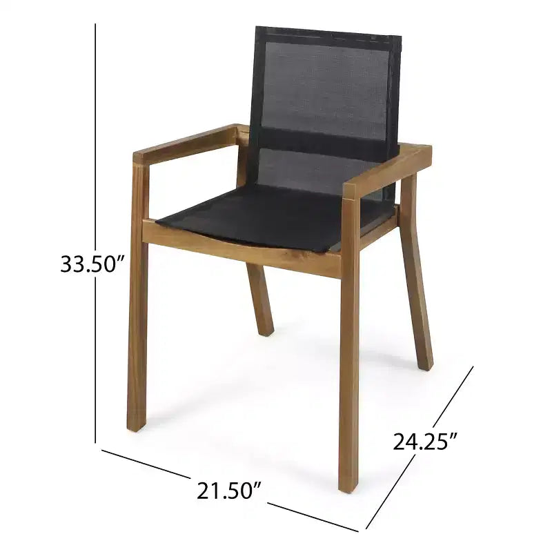 Chaise de salle à manger GDFStudio Aurelia en acacia et mailles de style minimaliste pour l'extérieur (Lot de 2)