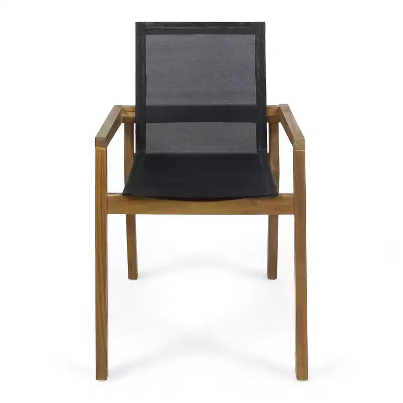 Chaise de salle à manger GDFStudio Aurelia en acacia et mailles de style minimaliste pour l'extérieur (Lot de 2)