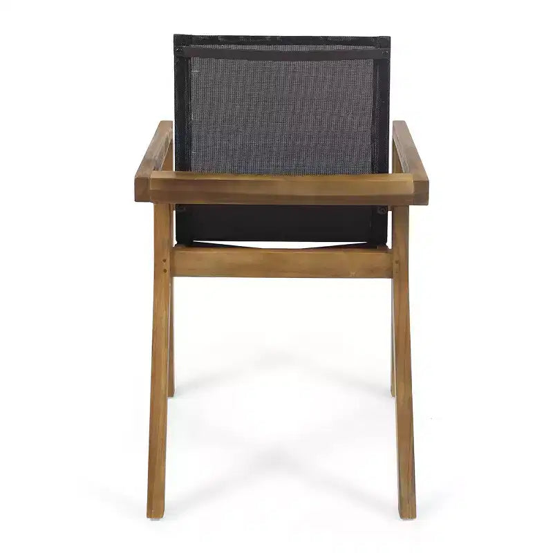 Chaise de salle à manger GDFStudio Aurelia en acacia et mailles de style minimaliste pour l'extérieur (Lot de 2)