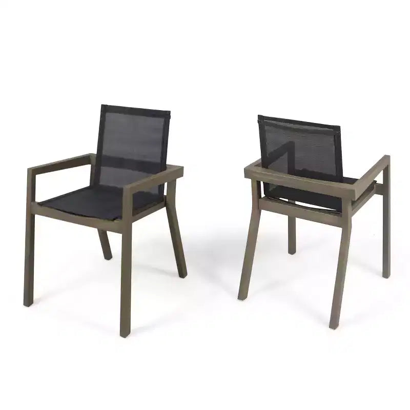 Chaise de salle à manger GDFStudio Aurelia en acacia et mailles de style minimaliste pour l'extérieur (Lot de 2)