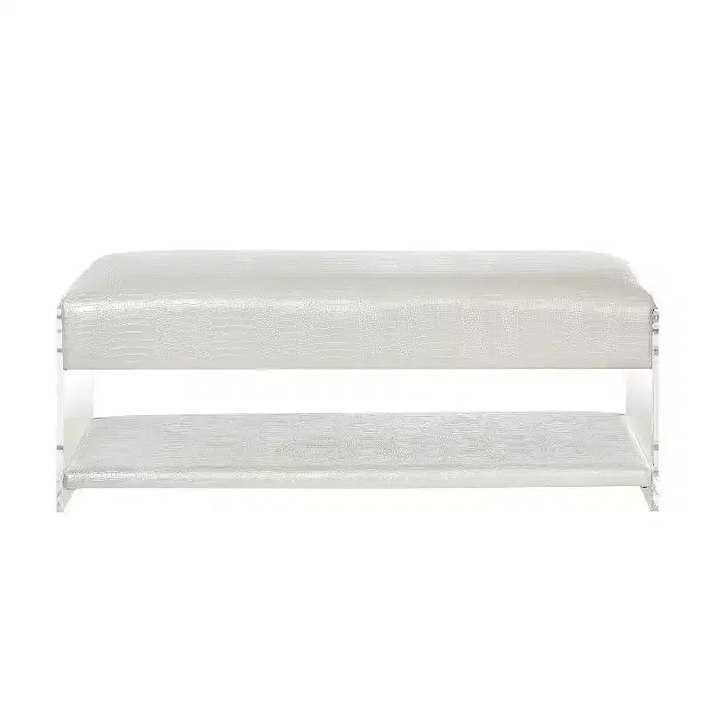 Banc en similicuir avec pieds et étagère inférieure en acrylique – Aspect Croco, Polyvalent