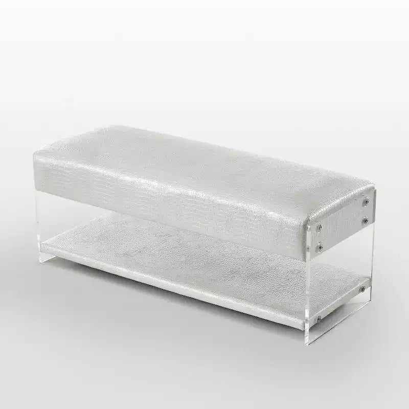 Banc en similicuir avec pieds et étagère inférieure en acrylique – Aspect Croco, Polyvalent