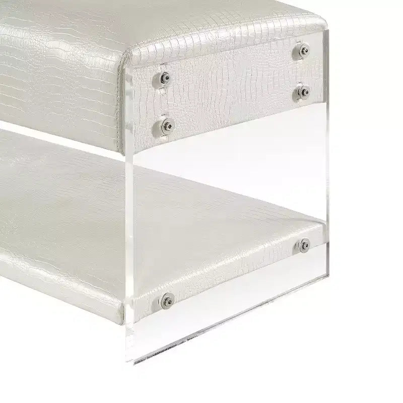 Banc en similicuir avec pieds et étagère inférieure en acrylique – Aspect Croco, Polyvalent
