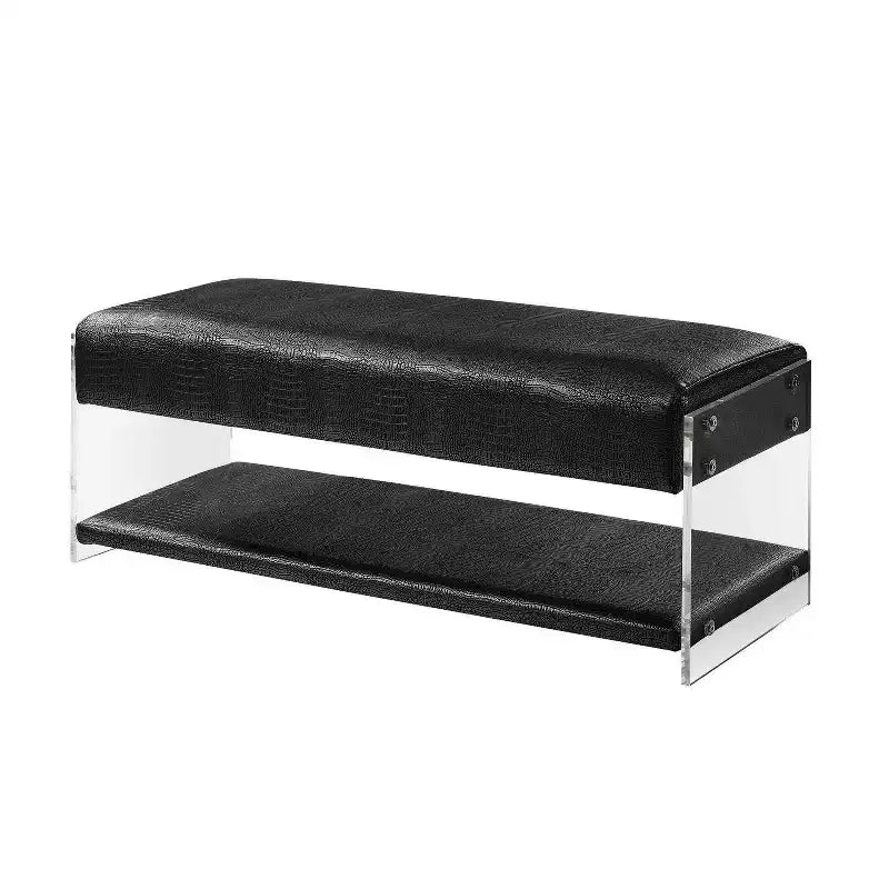 Banc en similicuir avec pieds et étagère inférieure en acrylique – Aspect Croco, Polyvalent