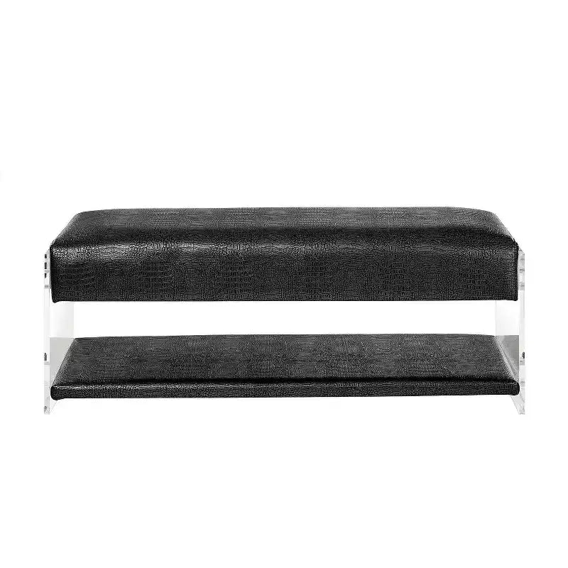 Banc en similicuir avec pieds et étagère inférieure en acrylique – Aspect Croco, Polyvalent