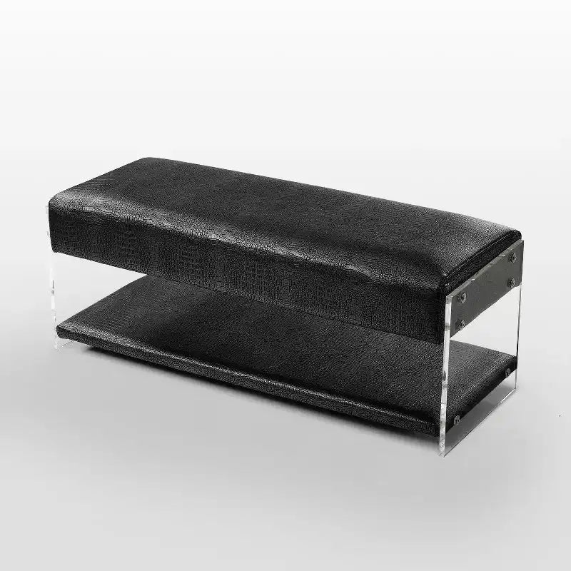 Banc en similicuir avec pieds et étagère inférieure en acrylique – Aspect Croco, Polyvalent