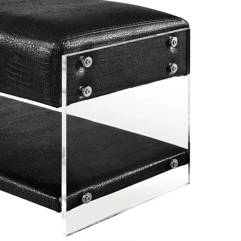 Banc en similicuir avec pieds et étagère inférieure en acrylique – Aspect Croco, Polyvalent