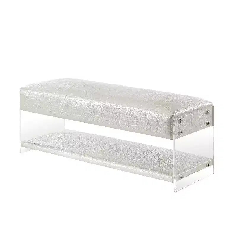 Banc en similicuir avec pieds et étagère inférieure en acrylique – Aspect Croco, Polyvalent