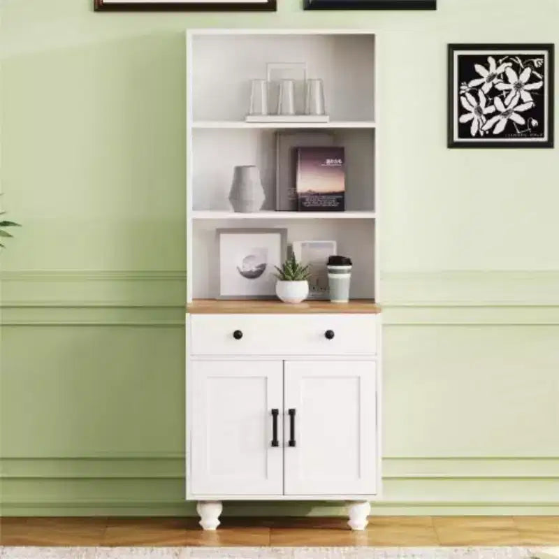 Farmhouse Storage Cabinet with 4 Solid Wood Gourd-Shaped Legs, Modern Kitchen Pantry Cabinet with Adjustable Shelves