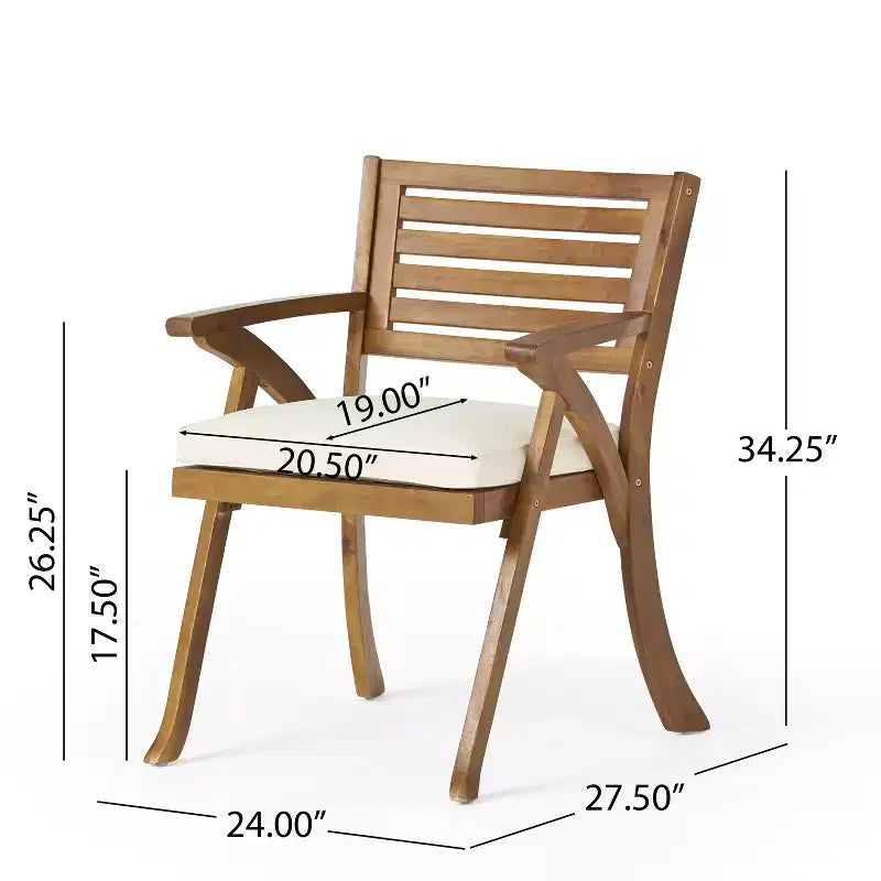 Chaises de salle à manger d'extérieur en bois d'acacia Baia de GDFStudio avec coussin (lot de 2)