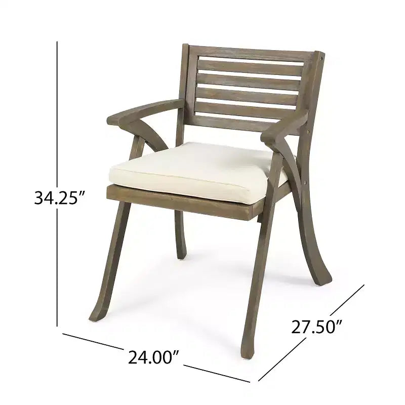 Chaises de salle à manger d'extérieur en bois d'acacia Baia de GDFStudio avec coussin (lot de 2)