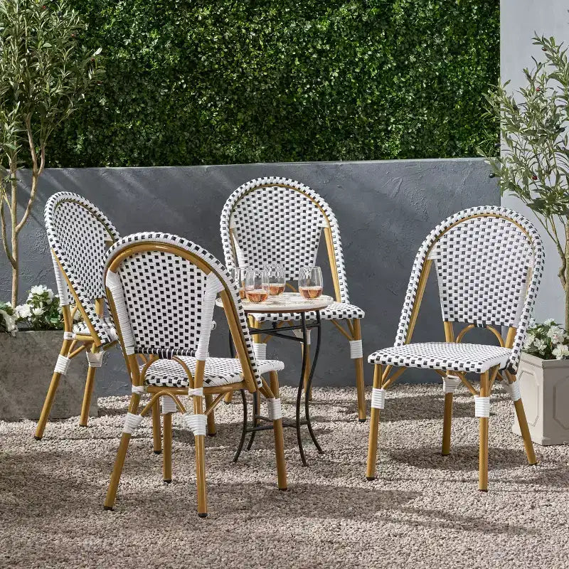 GDFStudio Brandy Chaises de bistro d'extérieur en osier tressé (Lot de 4)