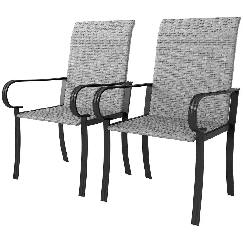 Chaises de salle à manger d'extérieur en osier Outsunny, fauteuils en rotin toutes saisons avec accoudoirs, cadre en acier, dossier haut et assise profonde
