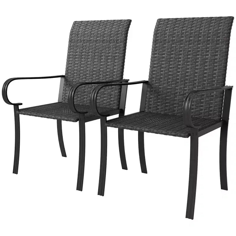 Chaises de salle à manger d'extérieur en osier Outsunny, fauteuils en rotin toutes saisons avec accoudoirs, cadre en acier, dossier haut et assise profonde