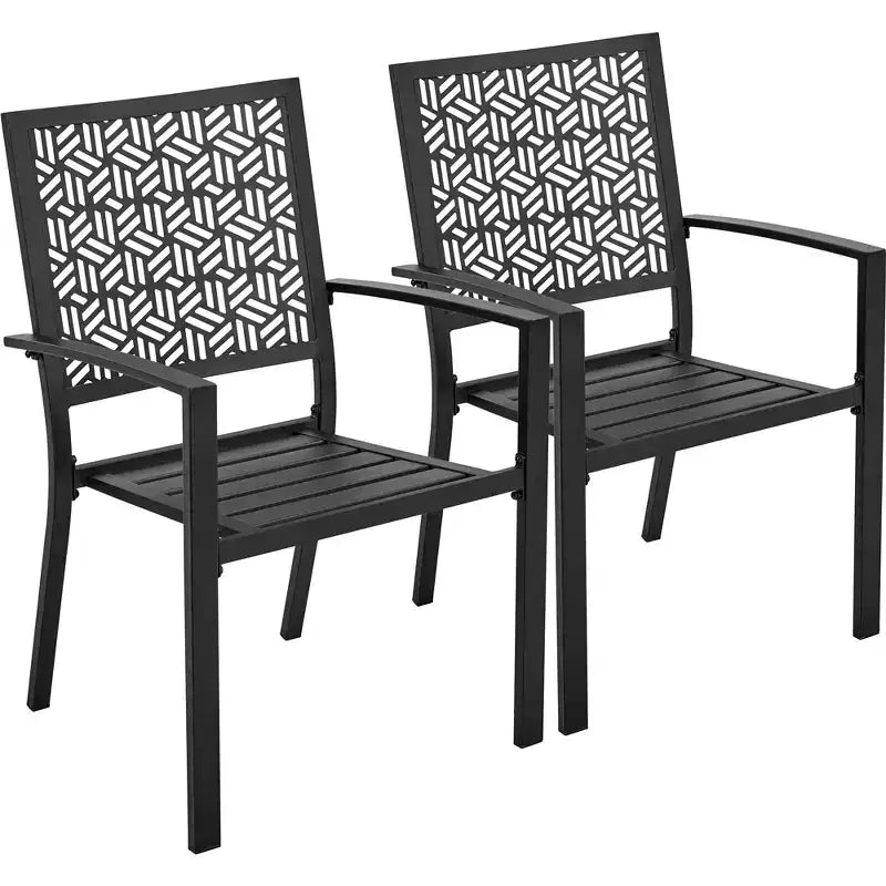 Yaheetech Set of 2 Outdoor Patio Dining Chairs with Slatted Seat and Hollow Geometric Pattern Back