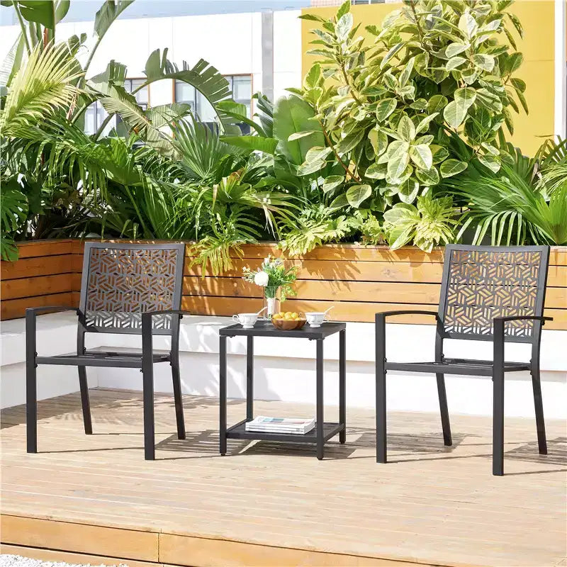Yaheetech Lot de 2 chaises de salle à manger d'extérieur avec assise à lattes et dossier à motif géométrique creux