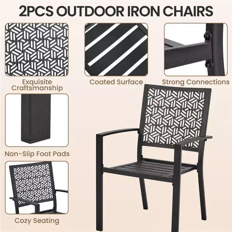 Yaheetech Lot de 2 chaises de salle à manger d'extérieur avec assise à lattes et dossier à motif géométrique creux
