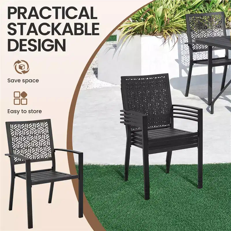 Yaheetech Lot de 2 chaises de salle à manger d'extérieur avec assise à lattes et dossier à motif géométrique creux