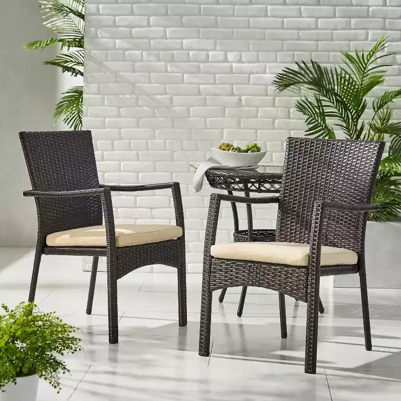 Christopher Knight Home Ruple Chaises de salle à manger d'extérieur en osier et fer avec coussins résistants à l'eau (Lot de 2)