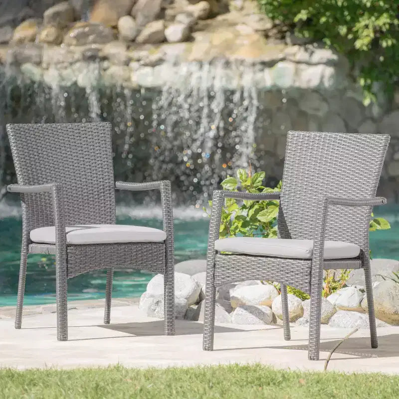 Christopher Knight Home Ruple Outdoor Wicker and Iron Dining Chairs with Water-Resistant Cushions (Set of 2)