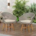Christopher Knight Home Ione Outdoor Aluminum, Rattan and Acacia Dining Arm Chair with Cushion (Set of 2)