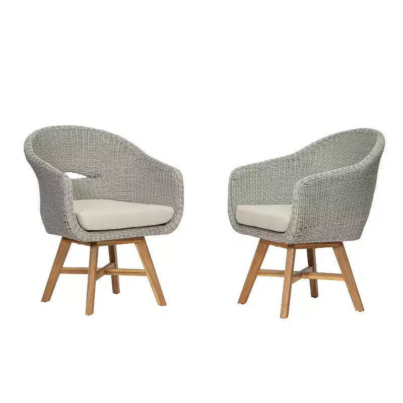 Christopher Knight Home Ione Chaise de salle à manger d'extérieur en aluminium, rotin et acacia avec coussin (lot de 2)