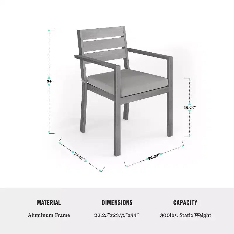 Martha Stewart Bedford, lot de 2 fauteuils de salle à manger empilables intérieurs/extérieurs avec finition en aluminium brossé à grain de bois et coussins d'assise toutes saisons