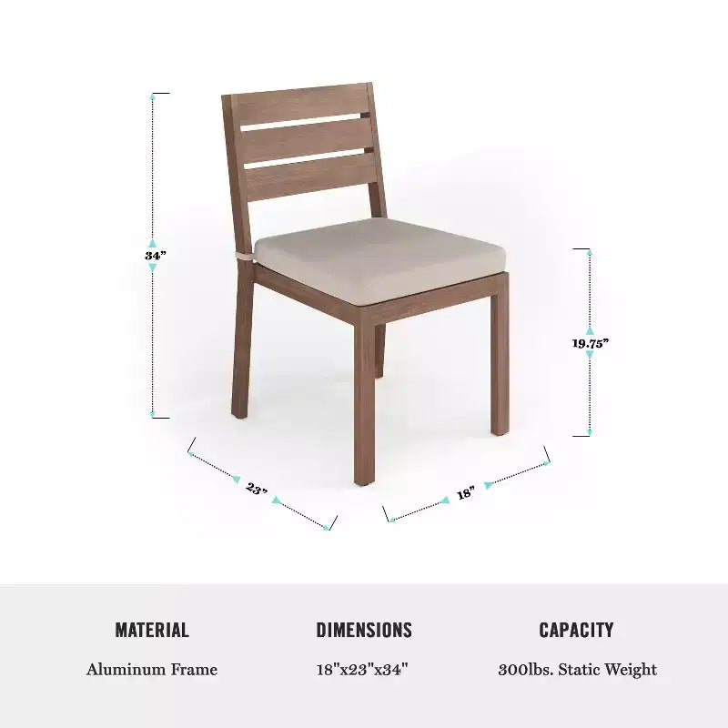 Chaise de salle à manger empilable Martha Stewart Bedford pour l'intérieur et l'extérieur avec finition en aluminium brossé effet bois et coussin d'assise toutes saisons