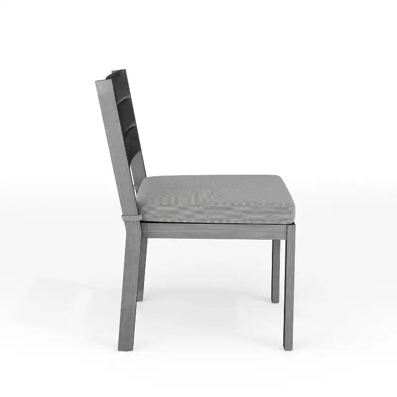 Chaise de salle à manger empilable Martha Stewart Bedford pour l'intérieur et l'extérieur avec finition en aluminium brossé effet bois et coussin d'assise toutes saisons
