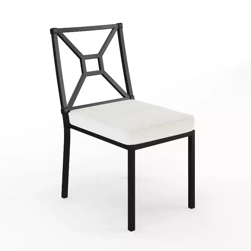 Martha Stewart Lily Pond Indoor-Outdoor Stackable Patio Side Dining Chair with Steel Frame in Black with Cream All-Weather Cushion