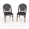 Lot de 2 chaises de bistrot empilables Martha Stewart Lily Pond, pour l'intérieur et l'extérieur, avec cadres en aluminium imitation grain de bois et dossiers et sièges en rotin tressé