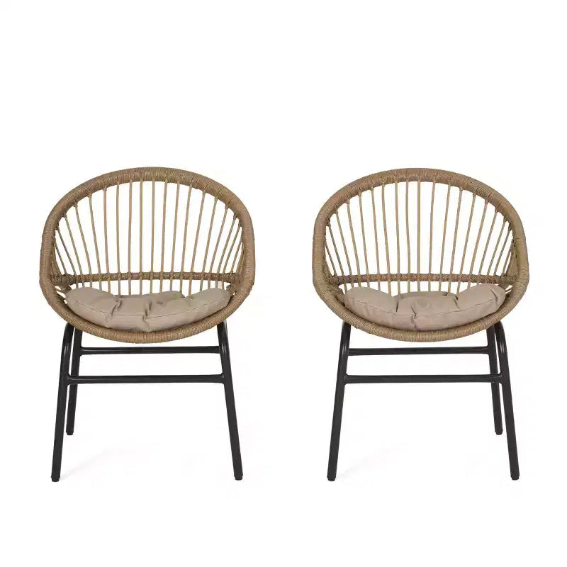 GDFStudio Dero chaises de salle à manger d'extérieur en osier et fer avec coussin (lot de 2), marron clair/beige