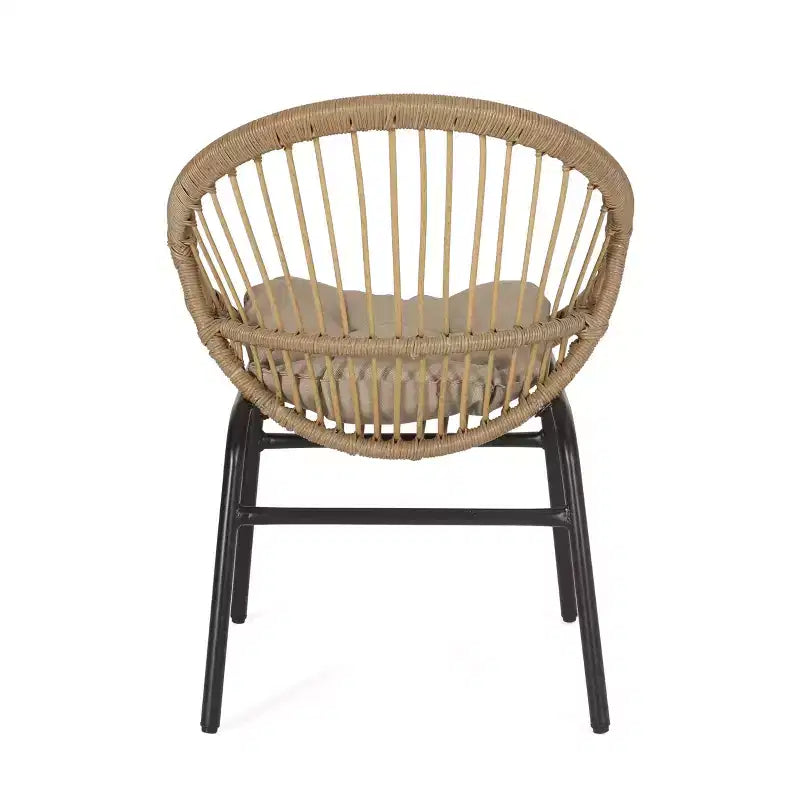 GDFStudio Dero chaises de salle à manger d'extérieur en osier et fer avec coussin (lot de 2), marron clair/beige