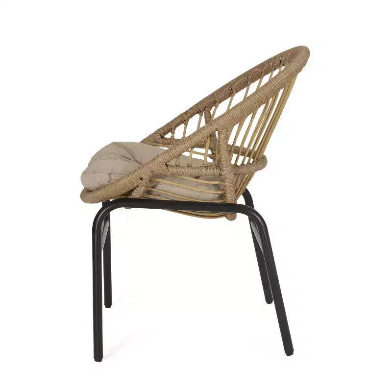 GDFStudio Dero chaises de salle à manger d'extérieur en osier et fer avec coussin (lot de 2), marron clair/beige