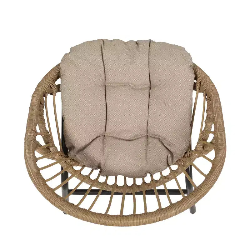 GDFStudio Dero chaises de salle à manger d'extérieur en osier et fer avec coussin (lot de 2), marron clair/beige