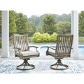 Signature Design by Ashley Rainier Ranch Outdoor Swivel Chairs with All-Weather Cushions, Set of 2, Beige
